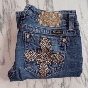 Miss Me BLING cross pockets mid rise easy boot cut jeans size 28